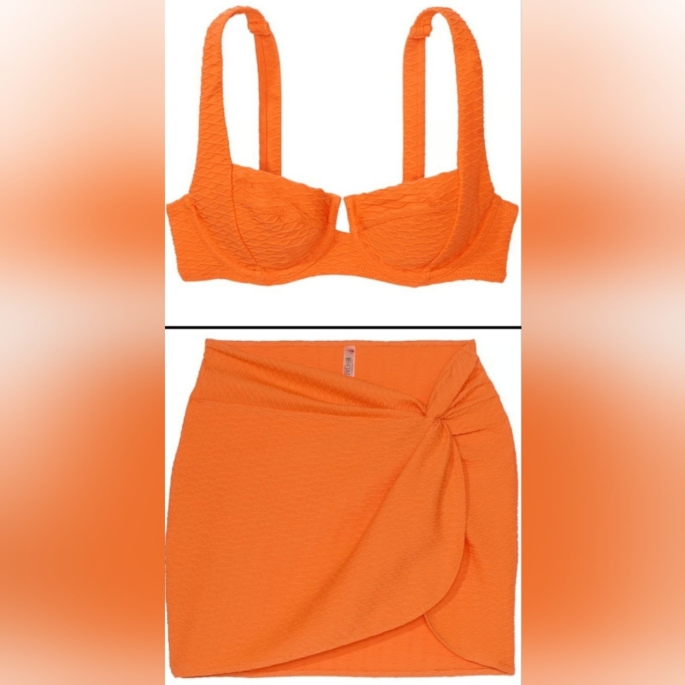 32C/XS/S VS Swim Full Coverage Bikini Top HighWaist Sarong Bikini Set